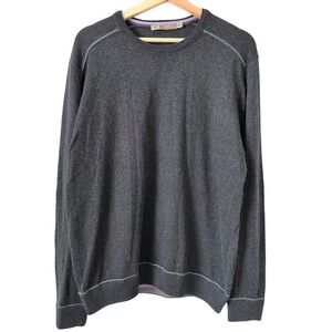 Raffi Mens Charcoal Gray Cotton Cashmere Blend Crewneck Sweater Size L Large